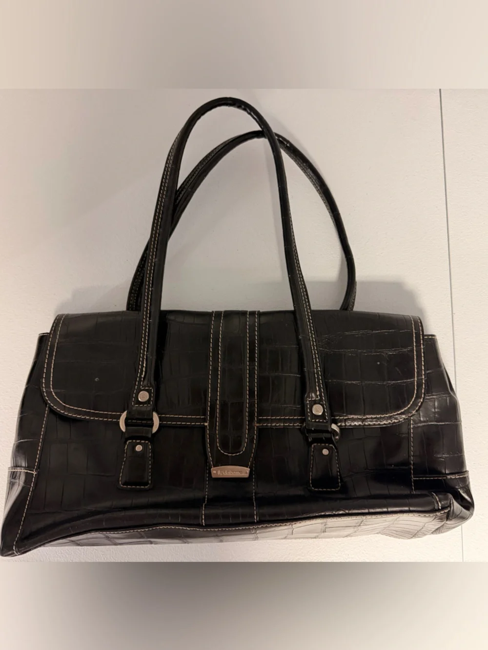 Liz Claiborne Black Croc-Embossed Shoulder Tote - Picture 2 of 16